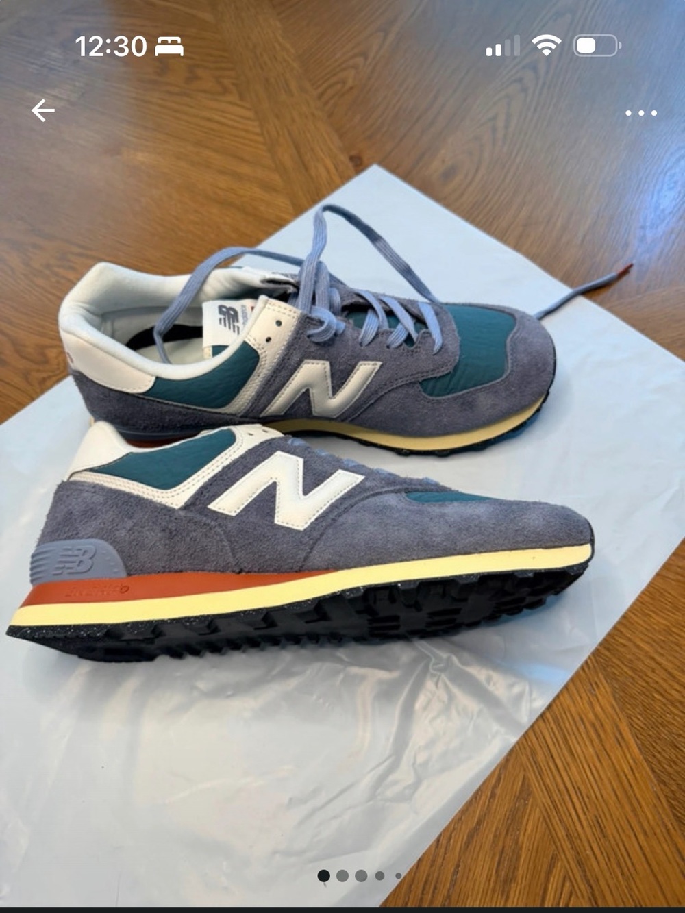 New Balance Men’s Sneakers in Teal, Gray, White and Orange Accent